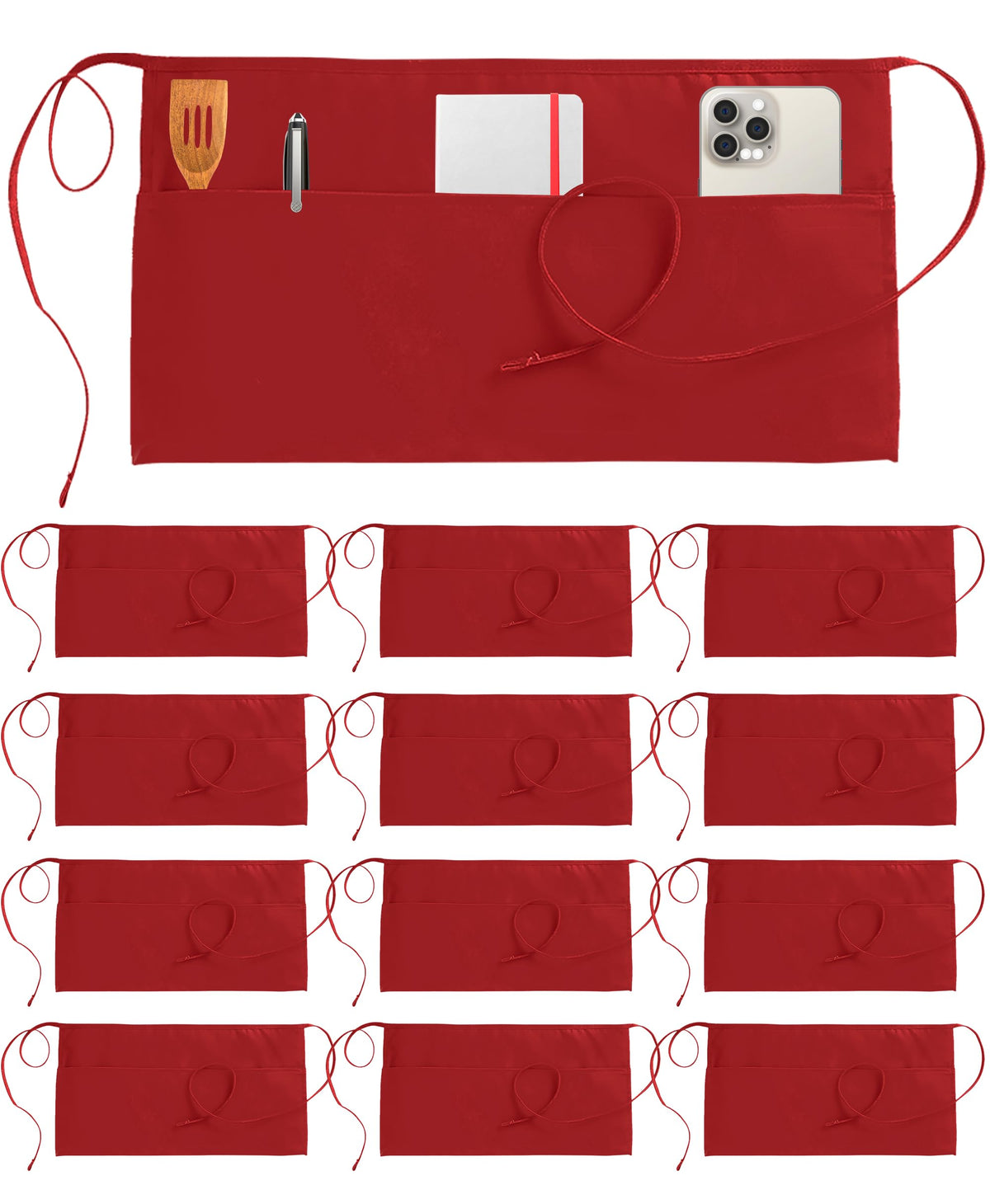 Utopia Wear 12-pack server aprons with three pockets for organized service.