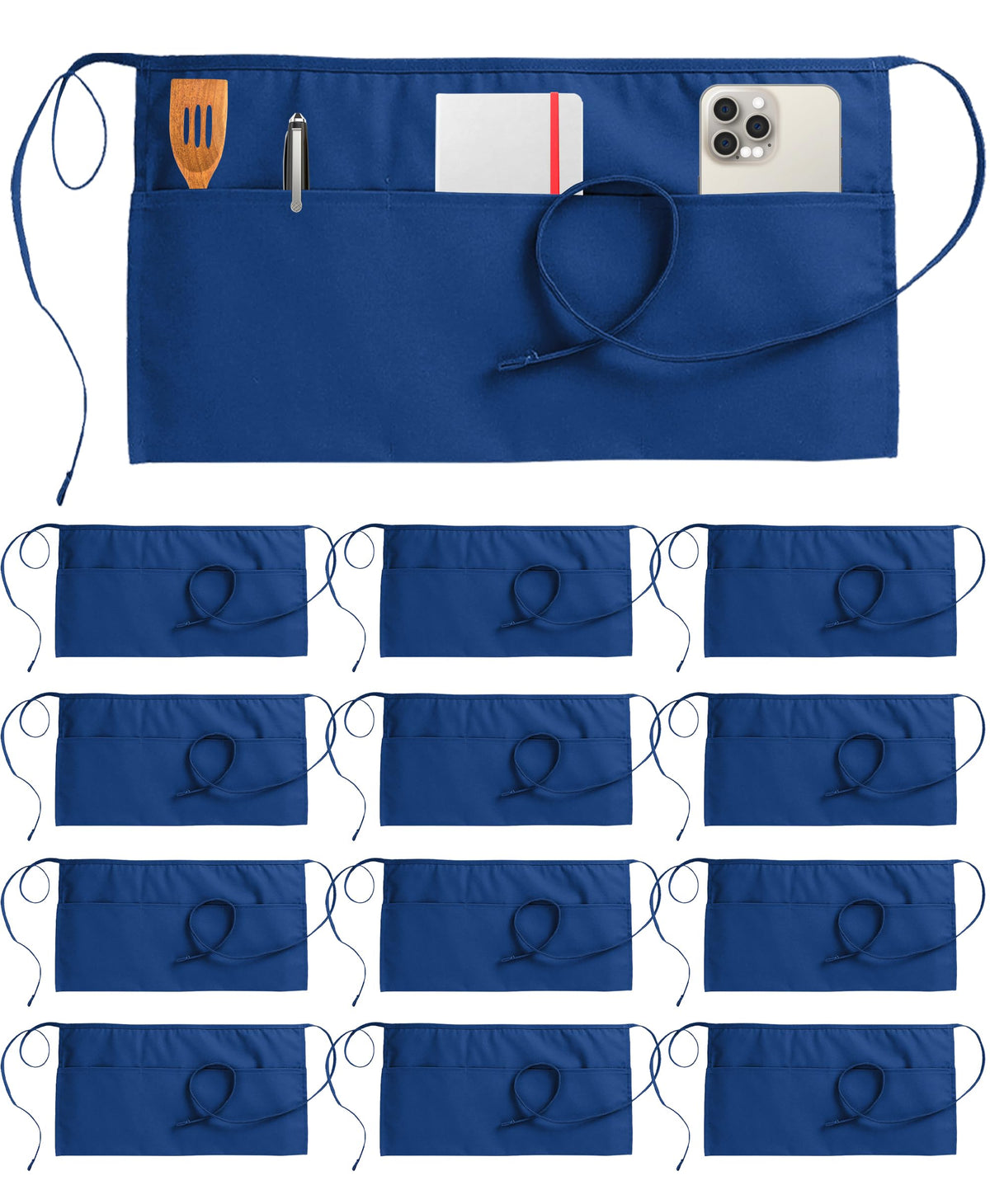 Utopia Wear blue 12-pack server apron with three pockets for easy order-taking