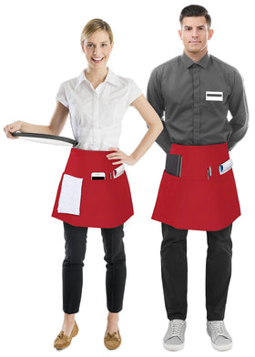 Utopia Wear three-pocket waist apron in red for efficient waitstaff.