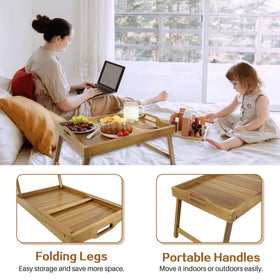 Utoplike Acacia Bed Tray Table high edge prevents spills from reaching fabrics.