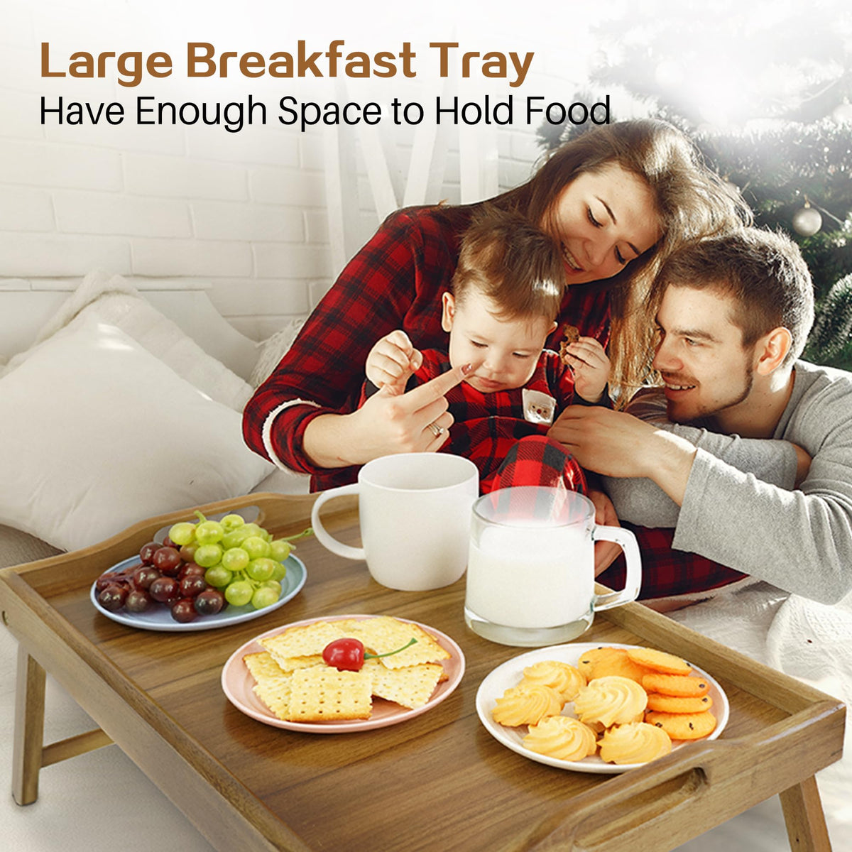 Utoplike Acacia Bed Tray Table large surface supports laptops and breakfast essentials.