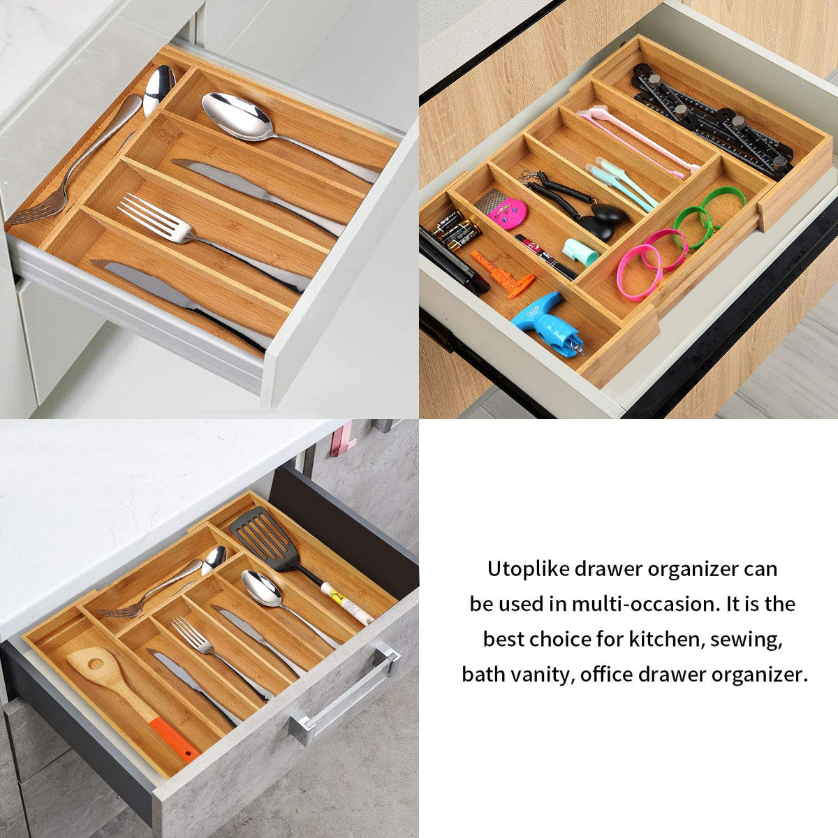 Utoplike bamboo tray storing garage tools in a drawer with clarity.