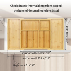 Utoplike bamboo divider keeps forks, spoons, knives organized and easy to access.