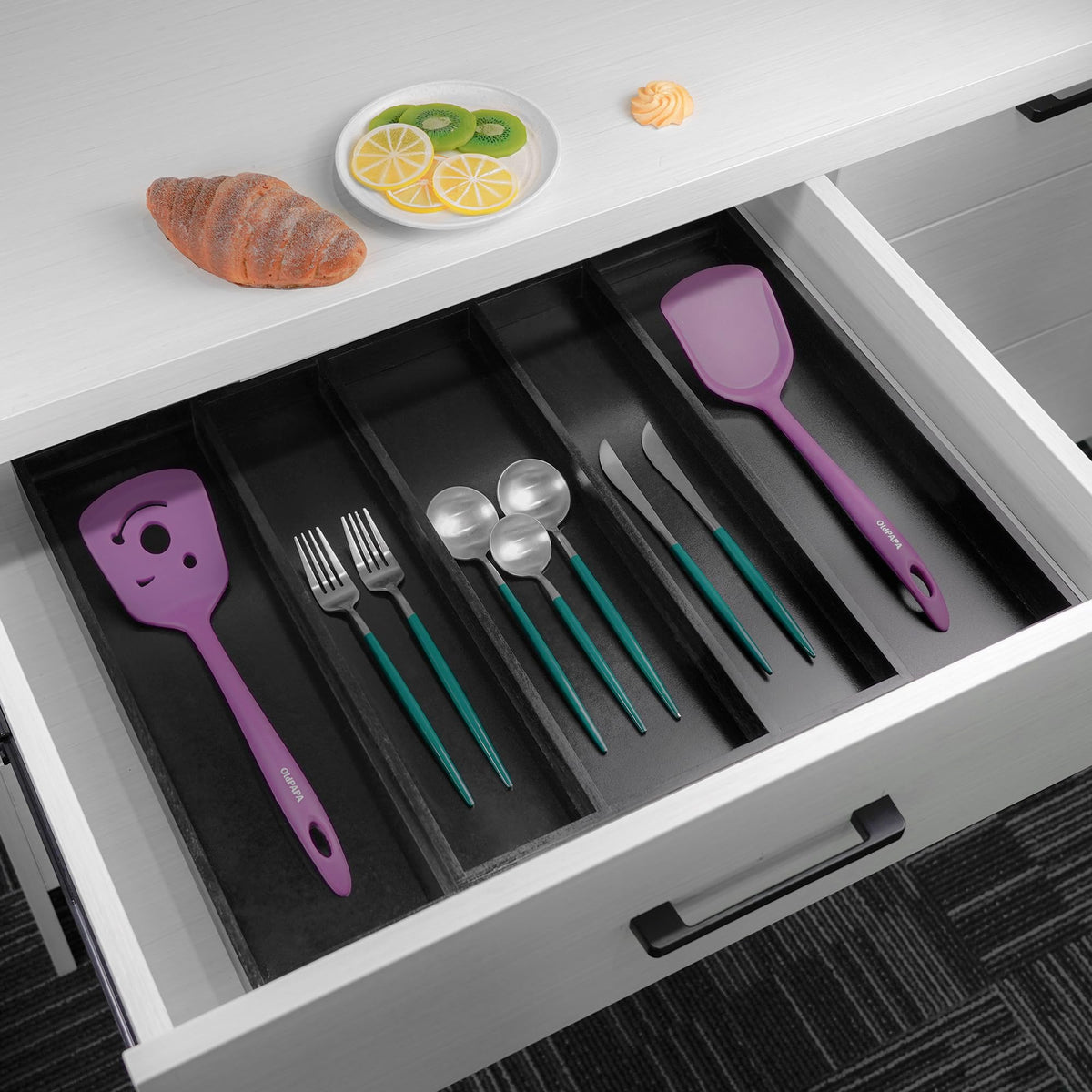 Utoplike bamboo drawer organizer expanded sections demonstrates flexible capacity for utensils