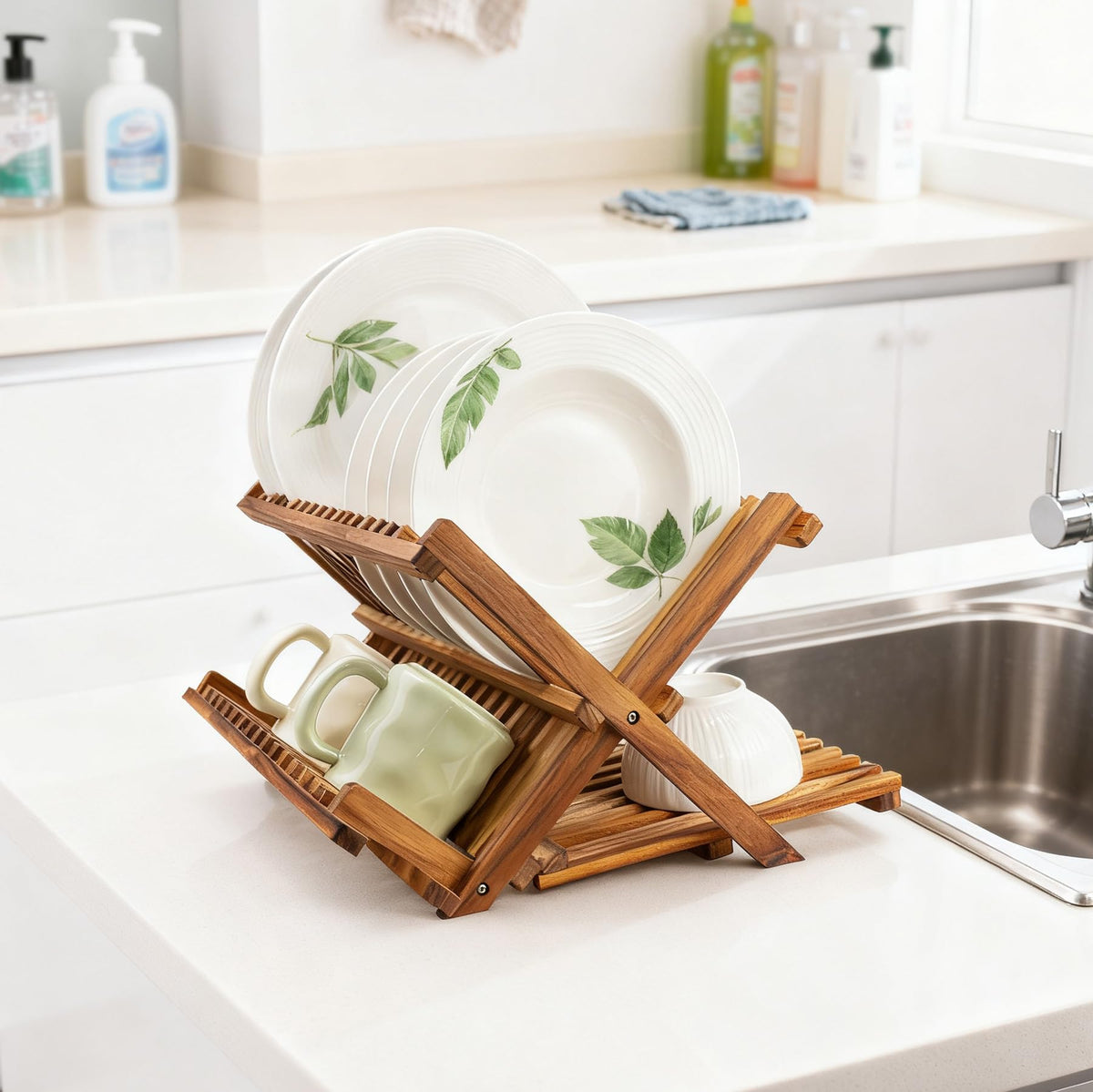 Utoplike smooth teak surfaces wipe clean for quick maintenance.