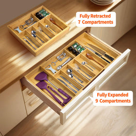 Utoplike expandable cutlery tray highlights 7-9 compartments for utensils.
