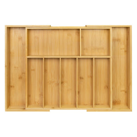 Utoplike Extra Large Bamboo Drawer Organizer in closed form fits spacious drawers.
