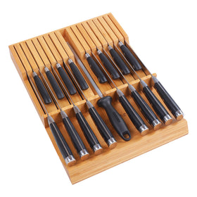 Utoplike in-drawer knife block with bamboo build keeps knives organized.