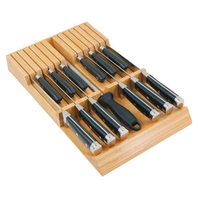 Utoplike in-drawer knife block in bamboo keeps 12 knives neatly organized and accessible.