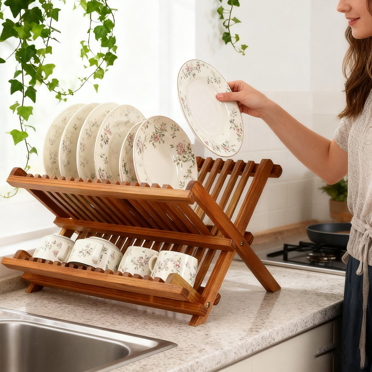 Folded Utoplike rack shows compact storage beside the sink