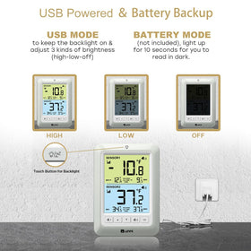 U UNNI two-sensor setup shows separate fridge and freezer temps