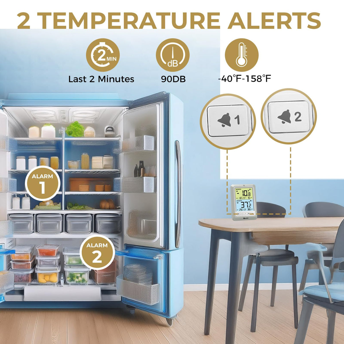 U UNNI wireless alarm indicating temperature change in fridge