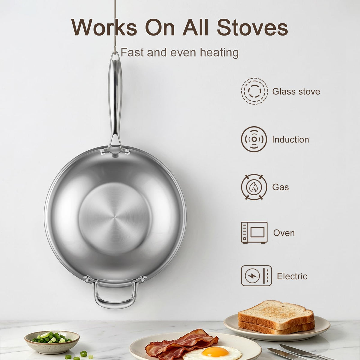 Uven Traoqq wok stay-cool handle for safe tossing and stirring.