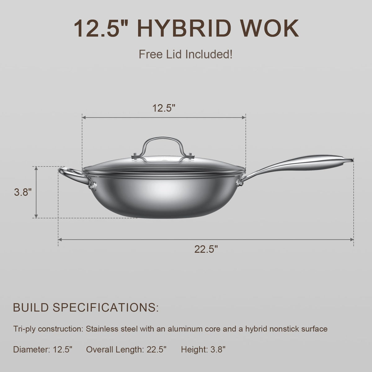 Uven Traoqq wok tri-ply core highlights fast, even heating.
