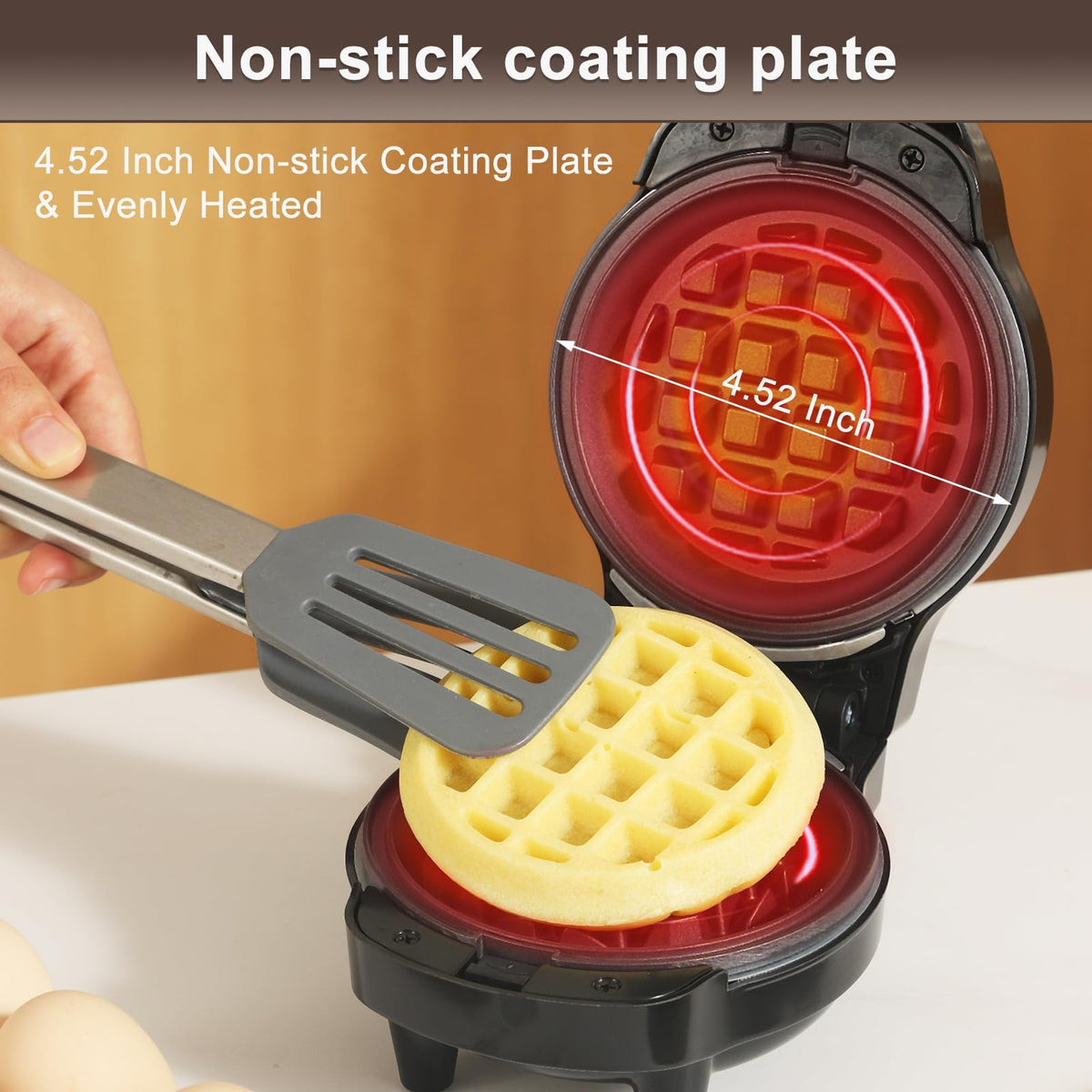 UVFAST Mini Waffles Maker 3-minute cook time for speedy breakfasts.
