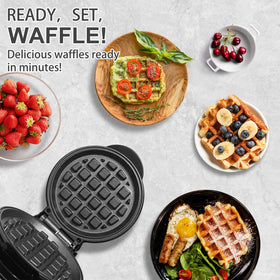 UVFAST mini waffles maker with assembled plate highlighting even heat for consistent waffles
