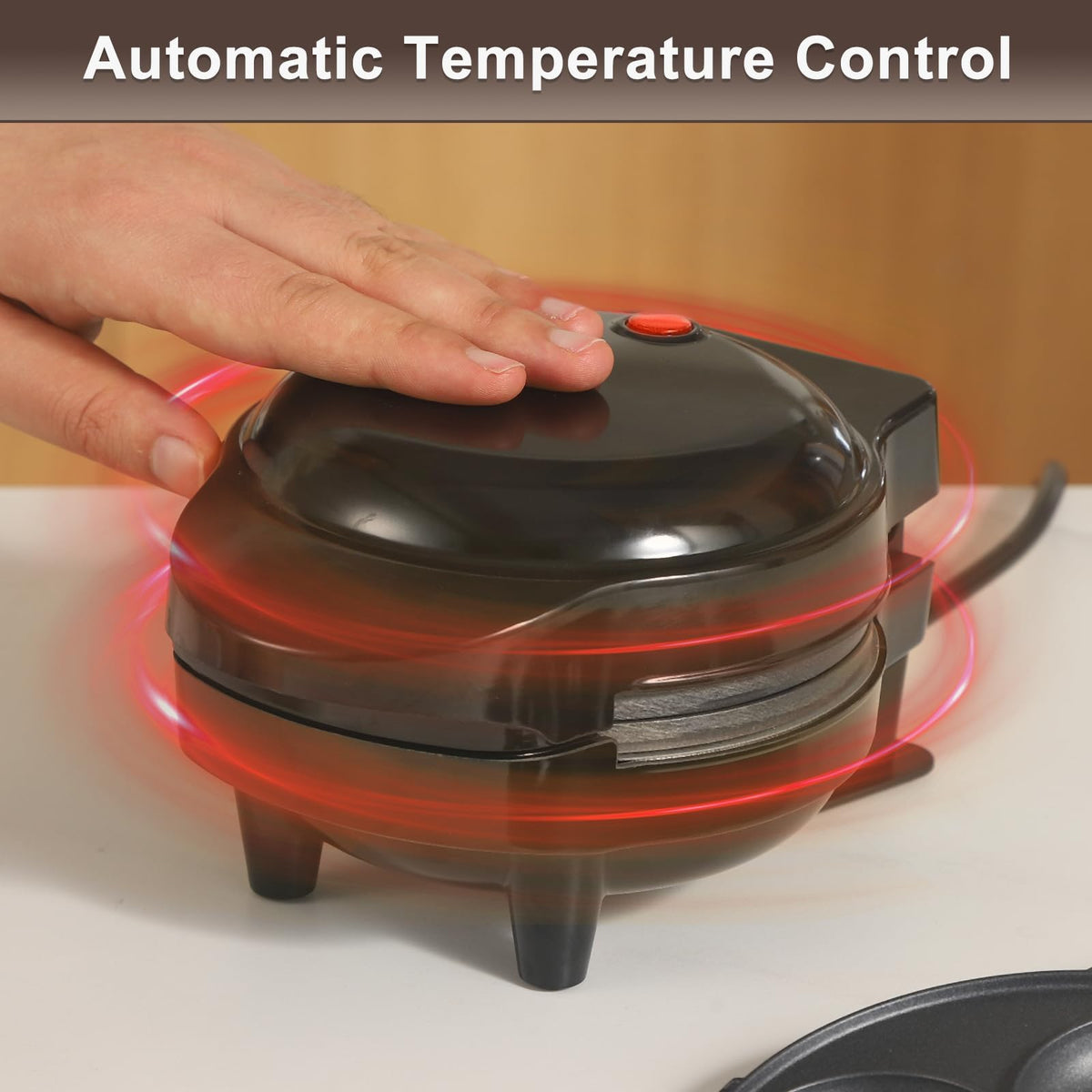 UVFAST Mini Waffles Maker automatic temperature indicator guides cooking.