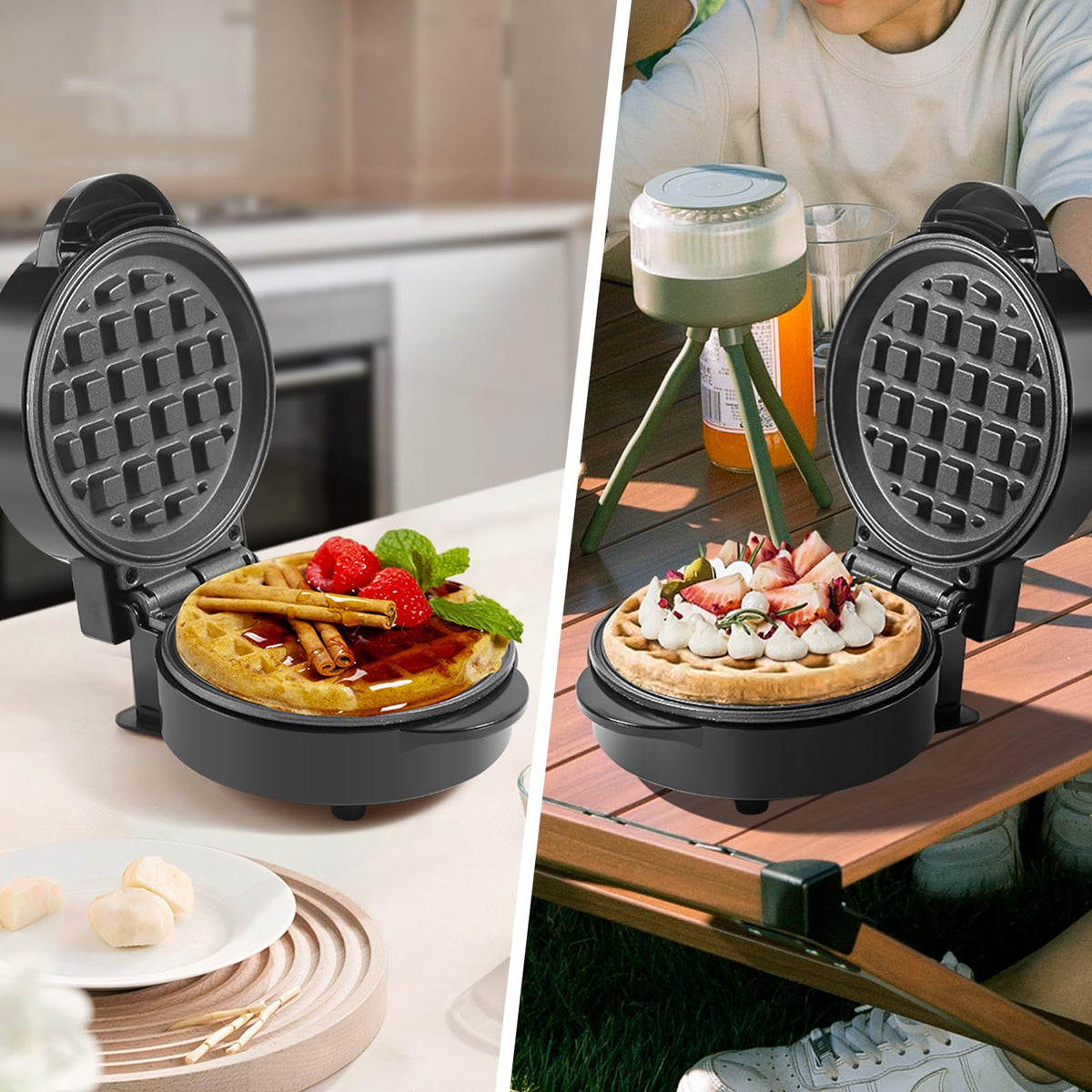 UVFAST mini waffles maker easy to clean with a damp cloth on nonstick plates