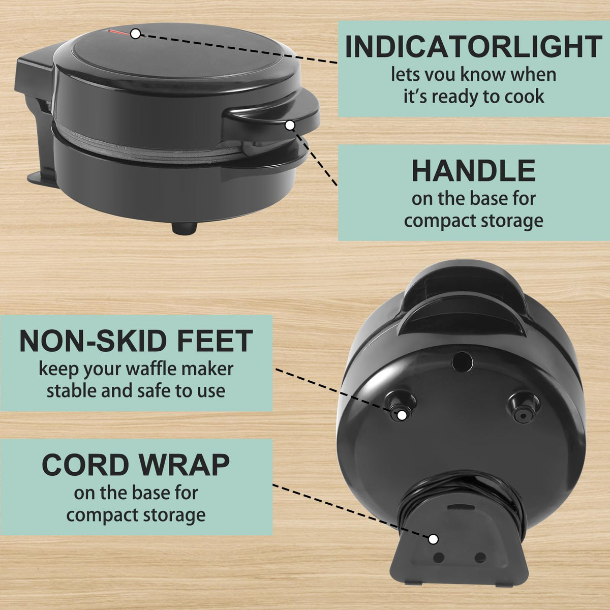 UVFAST mini waffles maker portable design suitable for travel and on-the-go mornings