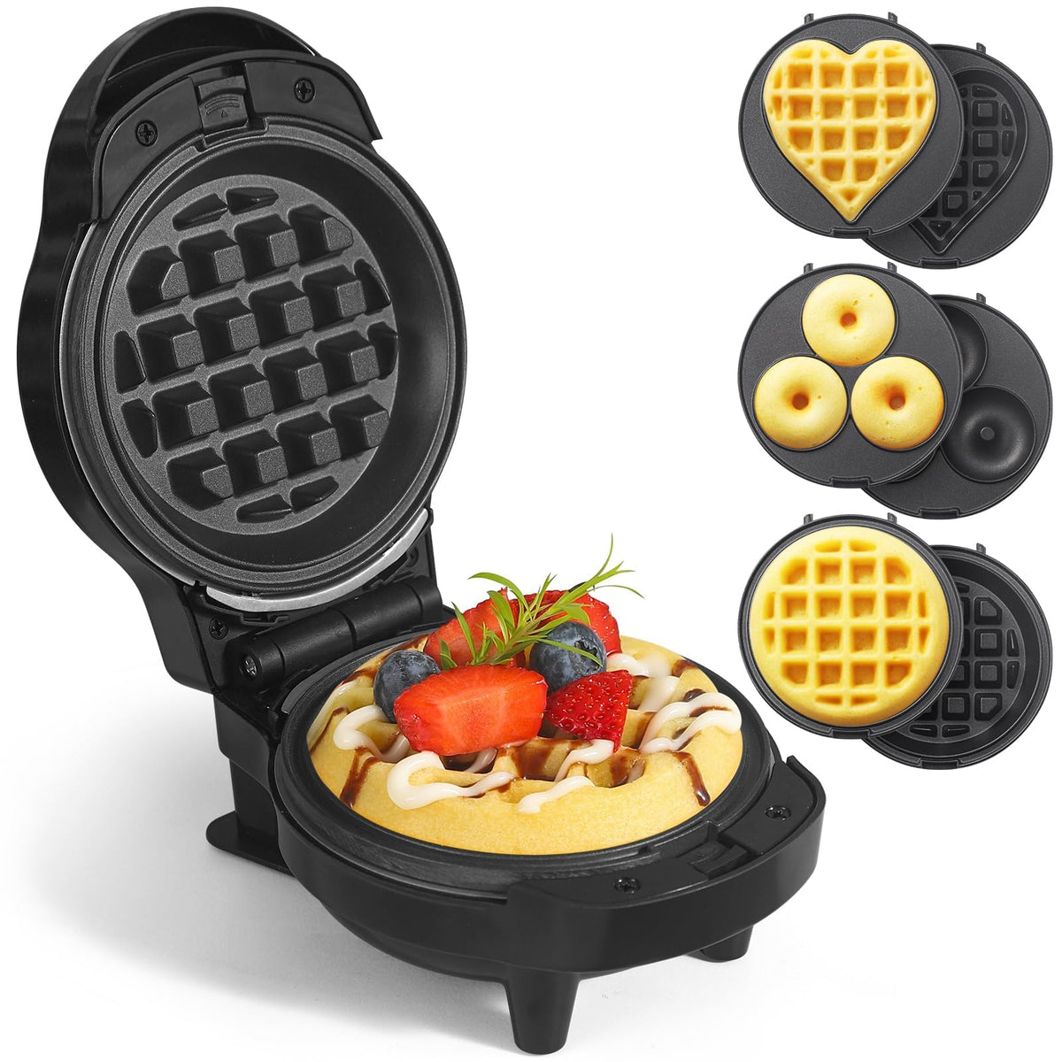 UVFAST Mini Waffles Maker traditional plate for quick, crisp waffles.