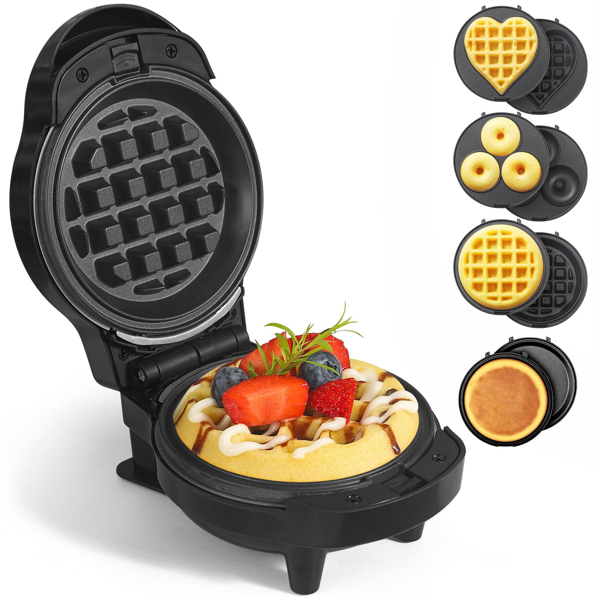 UVFAST Mini Waffles Maker traditional waffle plate for quick family breakfasts.