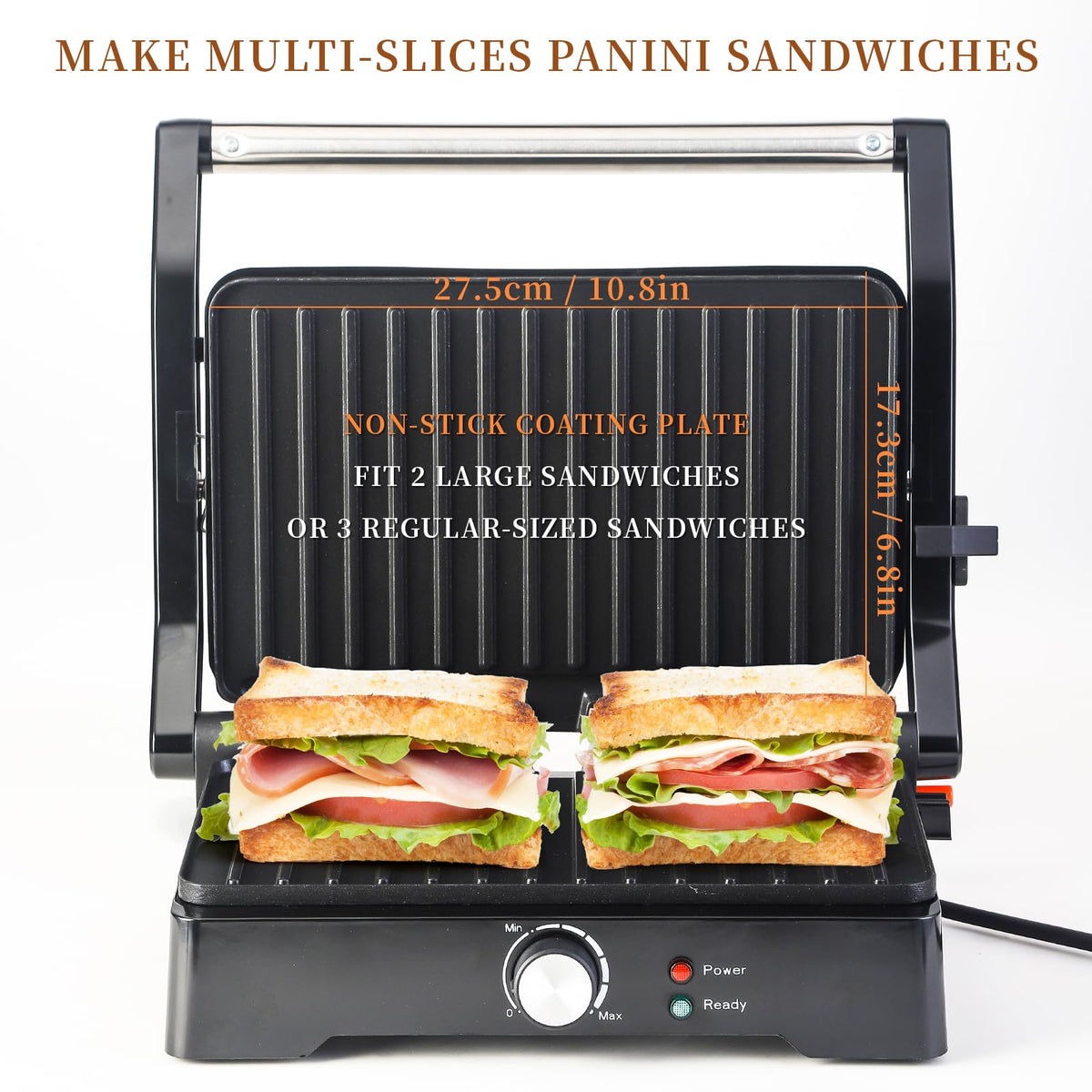 UVFAST Panini Press Grill cooks two large sandwiches at once for family meals