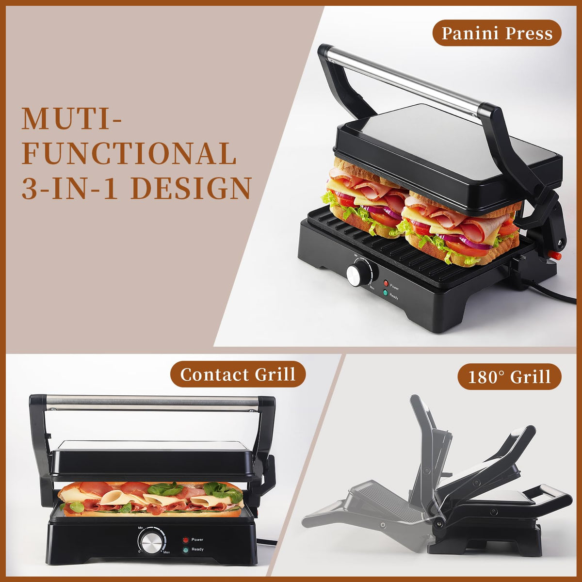 UVFAST Panini Press Grill anti-scorch handle for safe handling during use