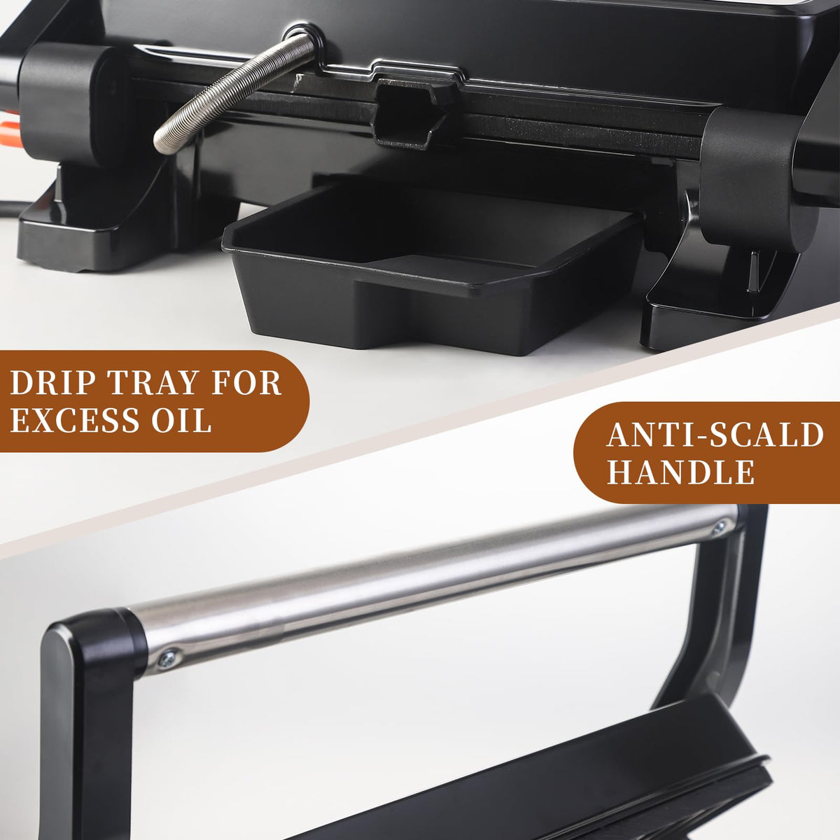 UVFAST Panini Press Grill grease drip tray helps reduce mess after cooking