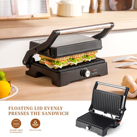 UVFAST Panini Press Grill with non-stick plates for easy cleanup