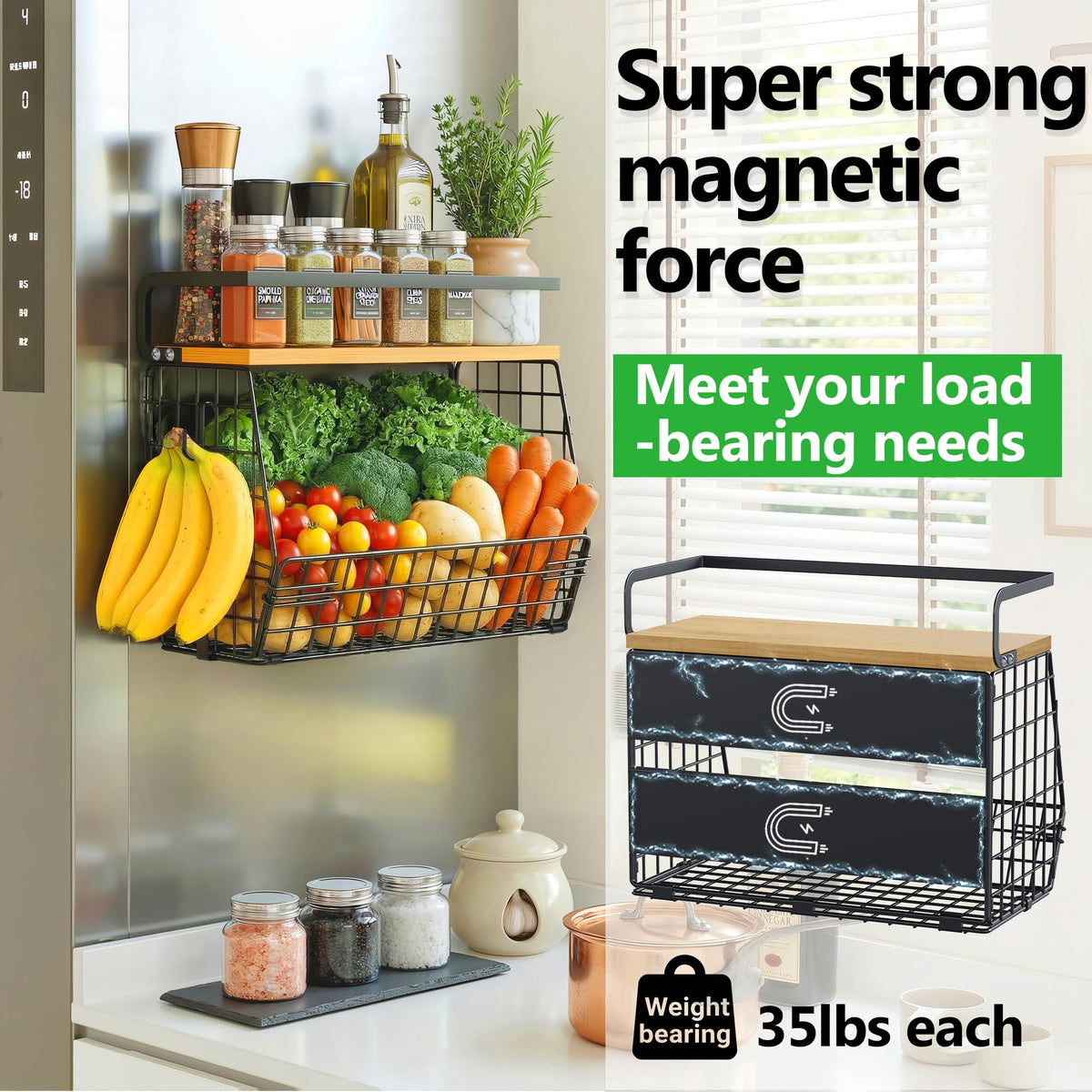 UVIAHOMI fridge magnetic spice rack holds spices securely on metal surfaces.
