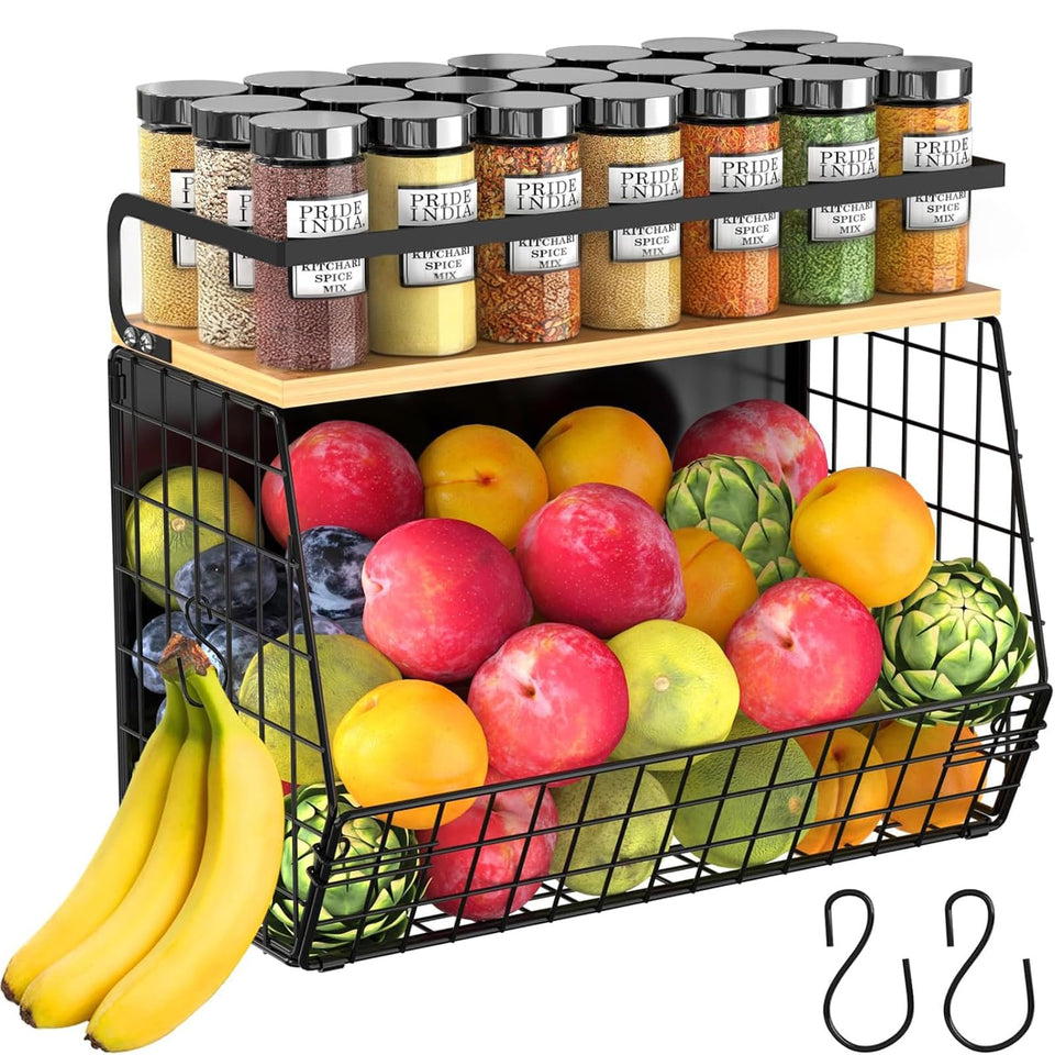 UVIAHOMI magnetic shelf on fridge with wood lid for organized kitchen storage.