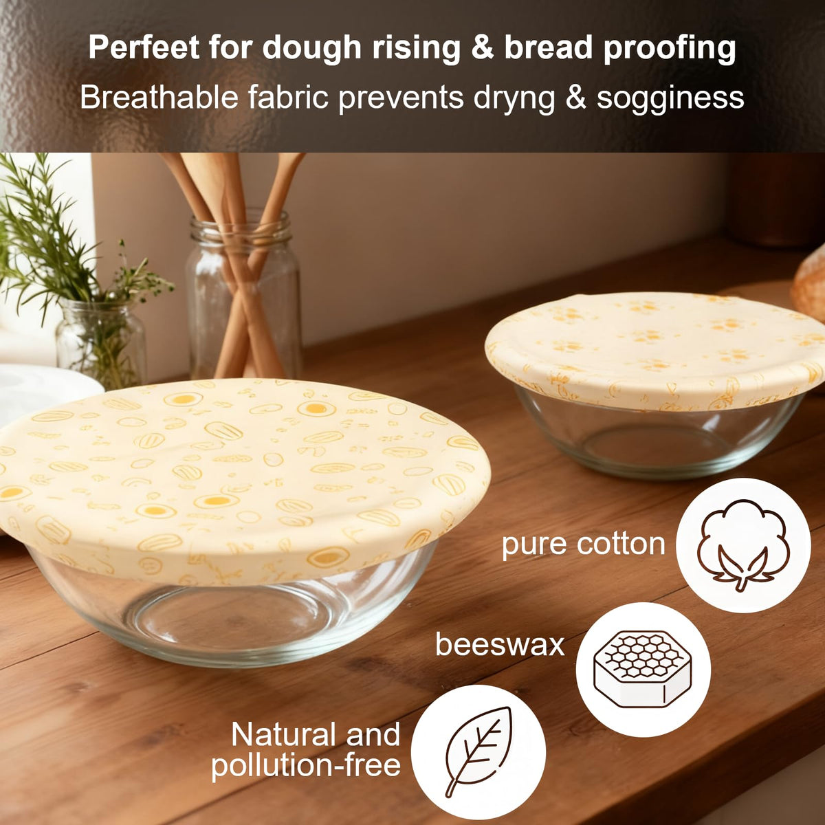 UWANJA beeswax bowl cover breathable cotton maintains humidity during proofing.