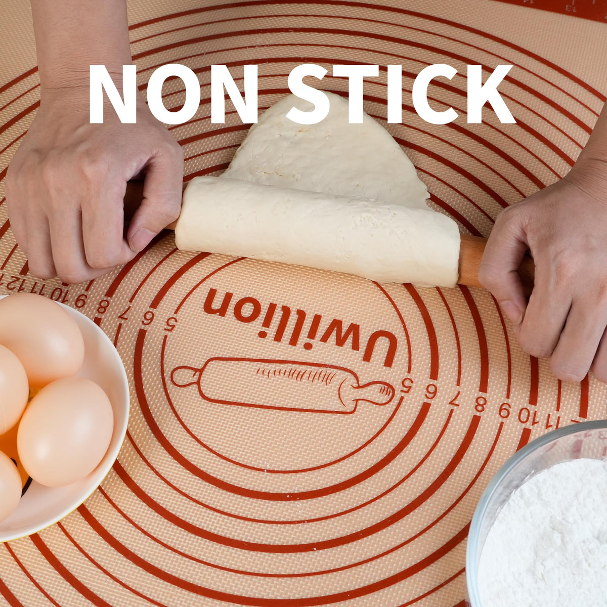 UWILLION pastry mat close-up shows reinforced fiberglass layer and durable silicone