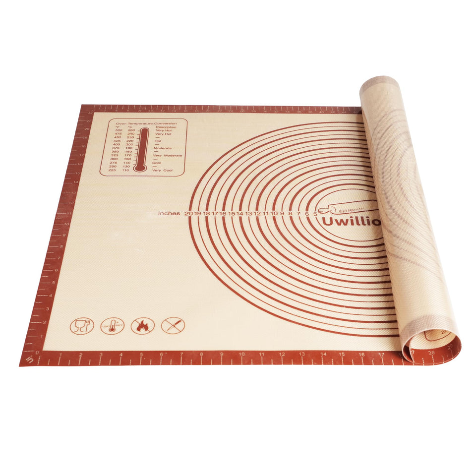 UWILLION silicone pastry mat front view with extra-large surface for smooth dough rolling