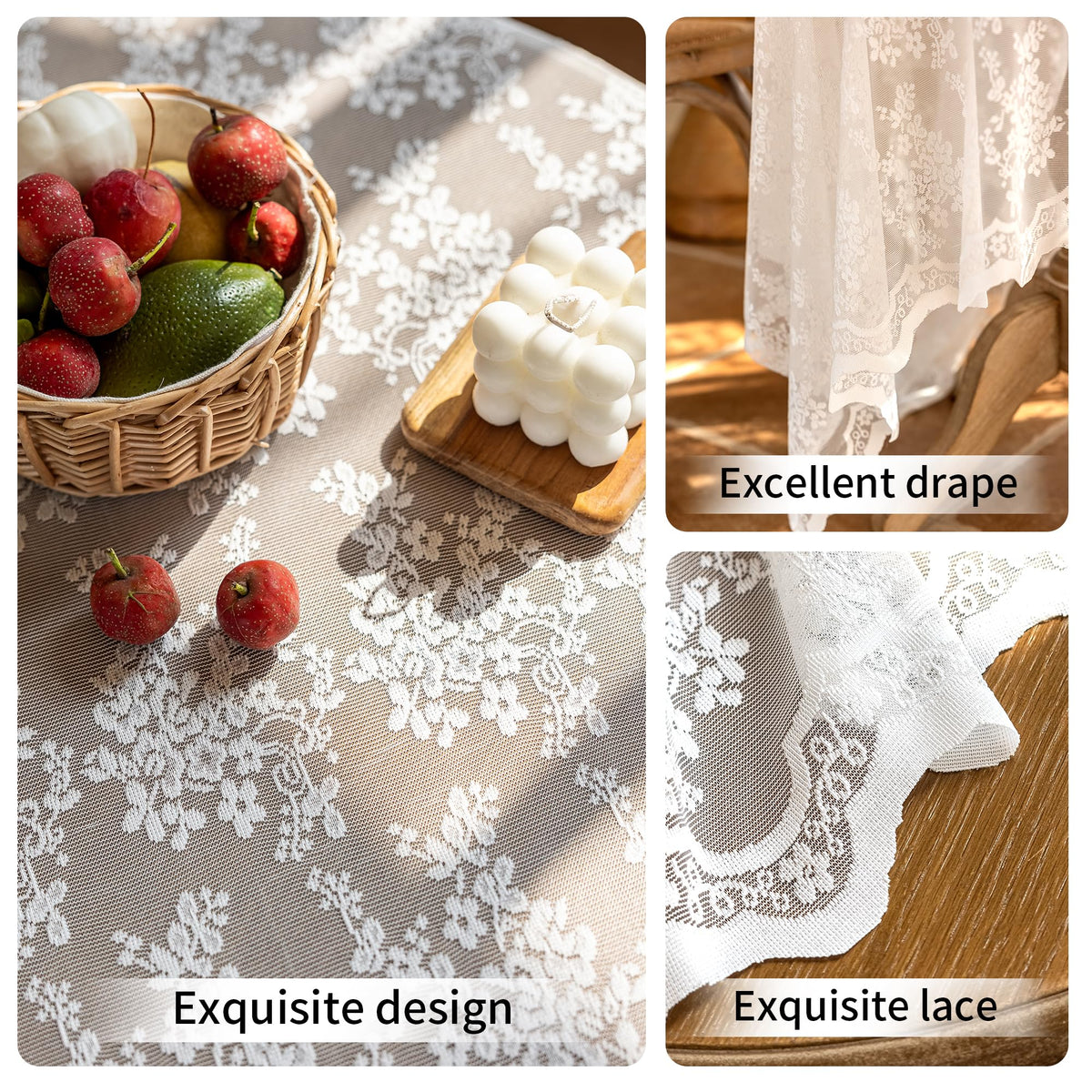 UWWGKK round tablecloth with wavy openwork edge adds vintage charm.