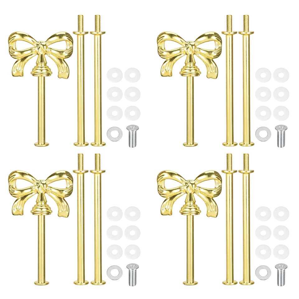 uxcell bow-knot gold cupcake stand handle set enhances elegant dessert presentation.