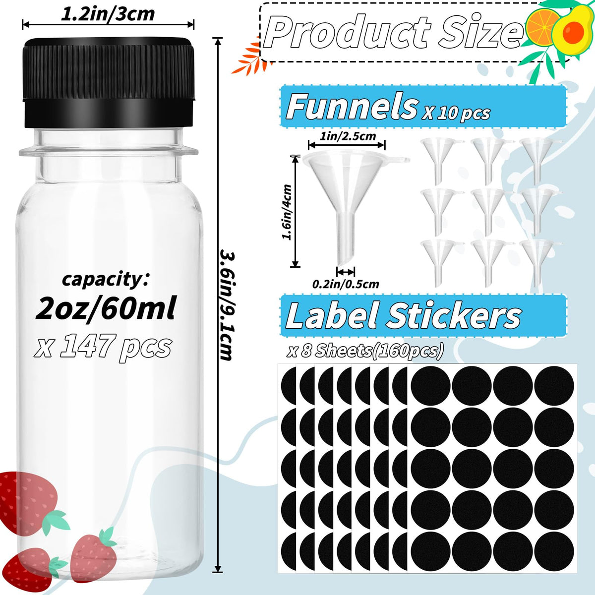 UZLU clear ginger-shot containers with easy identification of contents.