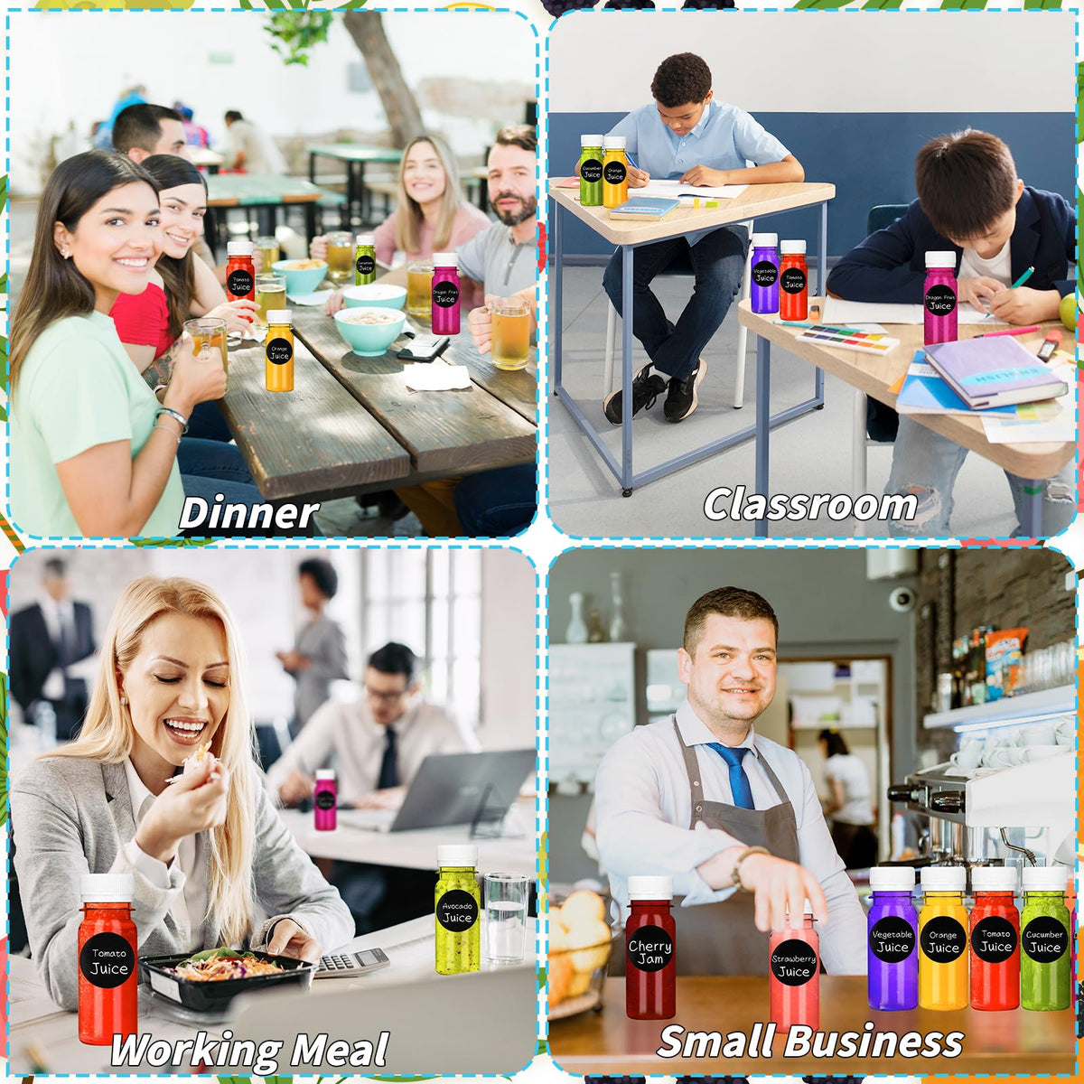 UZLU compact bottles ideal for juice, tea, and water on the go.