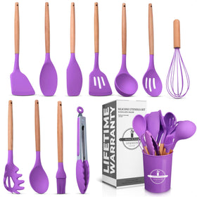 V TOWER 12pcs purple utensils set holder keeps tools organized and within reach.