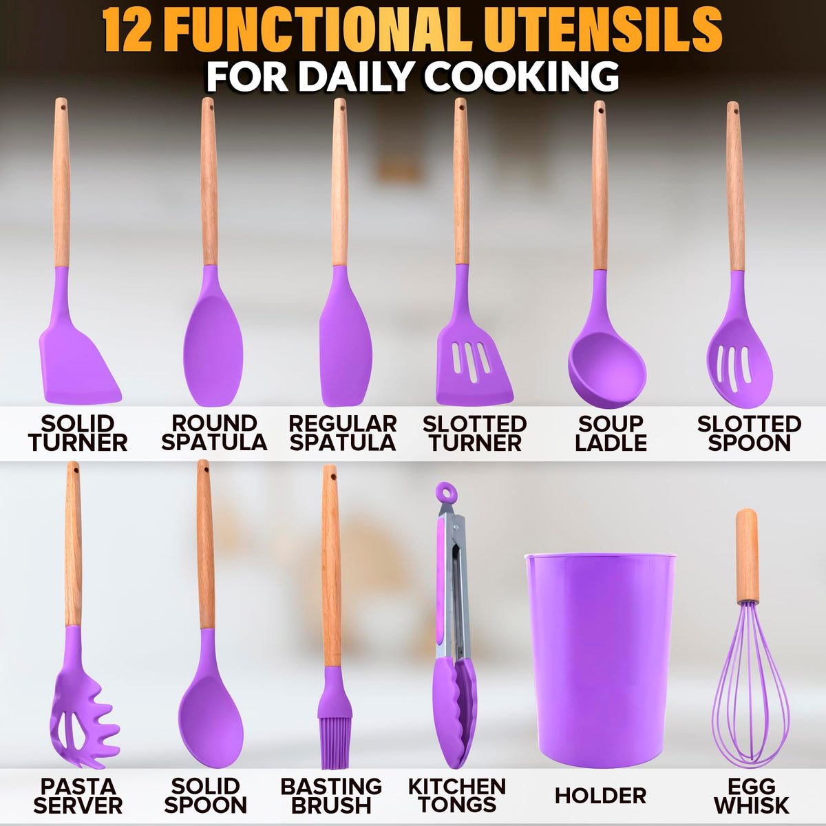 V TOWER purple spatula silicone for easy flipping and precise stirring.