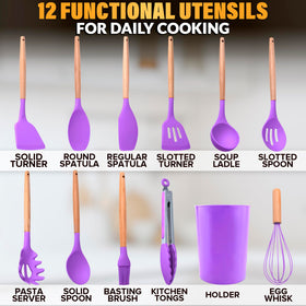 V TOWER purple spatula silicone for easy flipping and precise stirring.