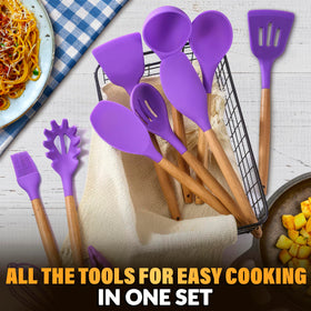 V TOWER purple silicone spoons set for stirring sauces and serving.