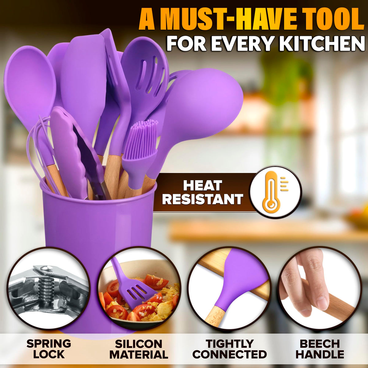 V TOWER purple silicone tongs provide secure grip during grilling.