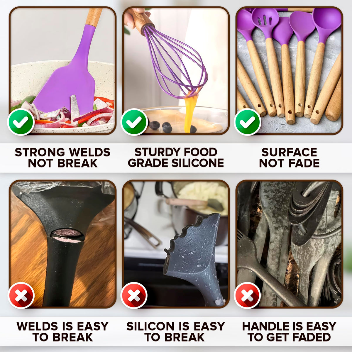 V TOWER purple silicone whisk blends batter smoothly without clumping.