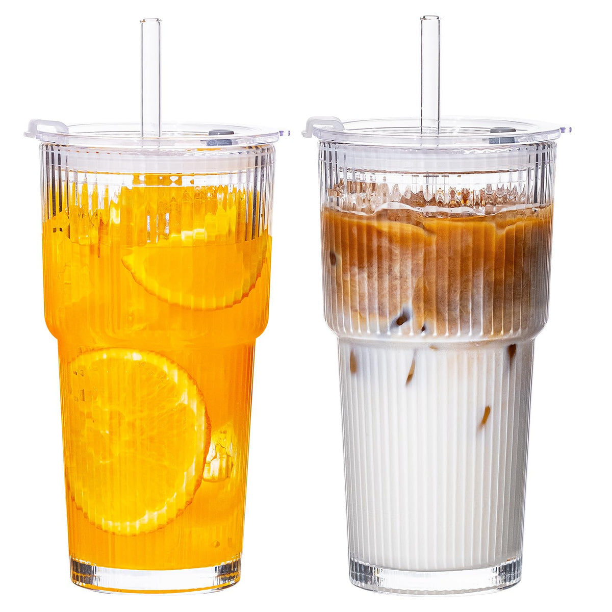 VA1KENE 20oz glass tumbler with lid and straw, ideal for everyday iced coffee.