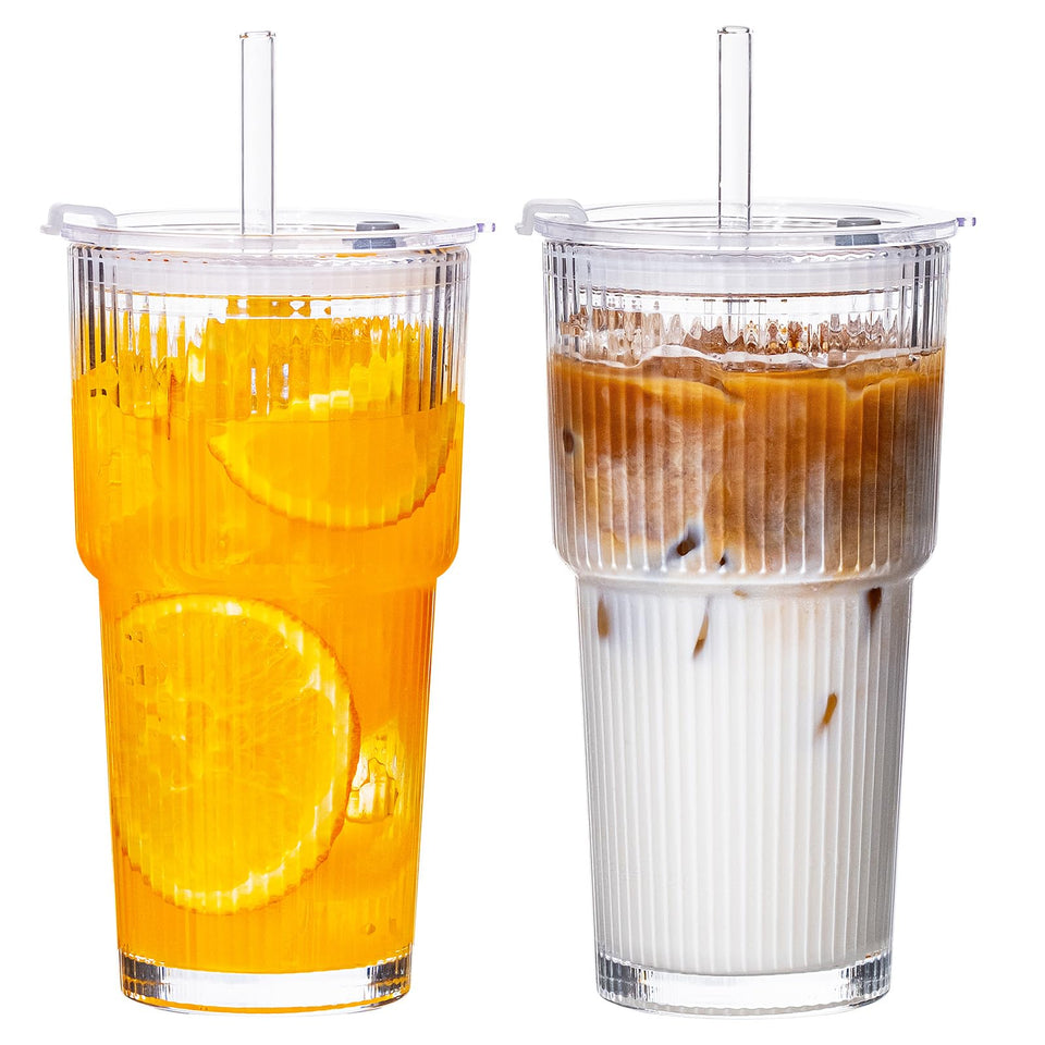 VA1KENE 20oz glass tumbler with lid and straw, ideal for everyday iced coffee.