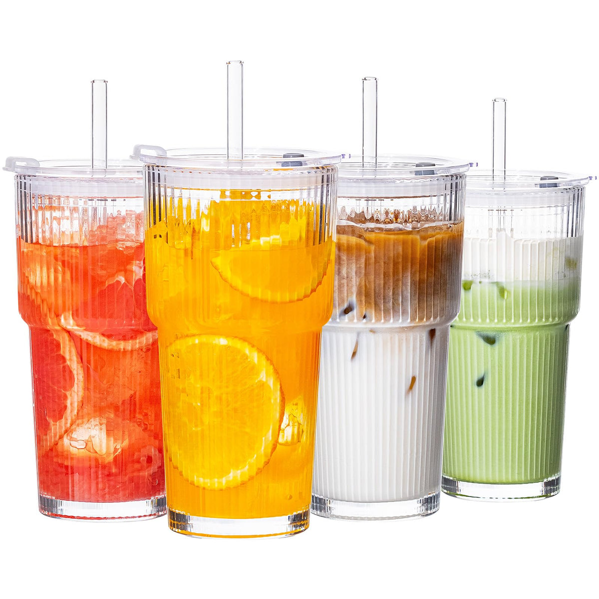 VA1KENE 20oz glass tumbler with lid and straw for spill-safe on-the-go coffee.