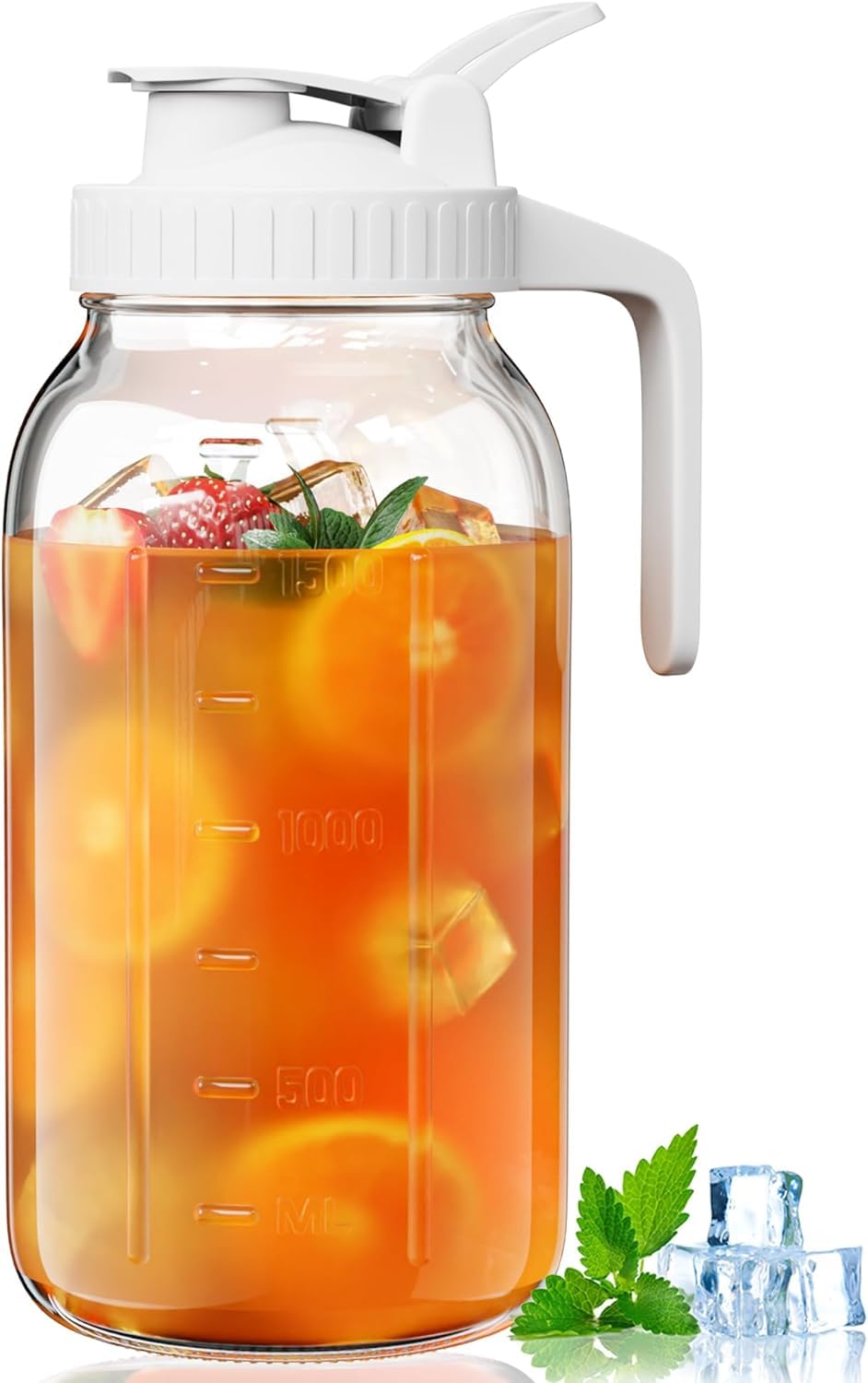 VA1KENE 64oz glass pitcher with lid and spout for spill-free pouring
