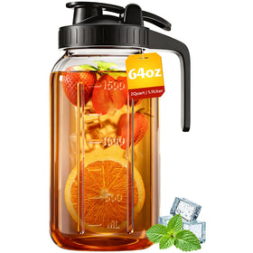 VA1KENE 64oz mason jar pitcher lid seals tightly to keep drinks fresh.