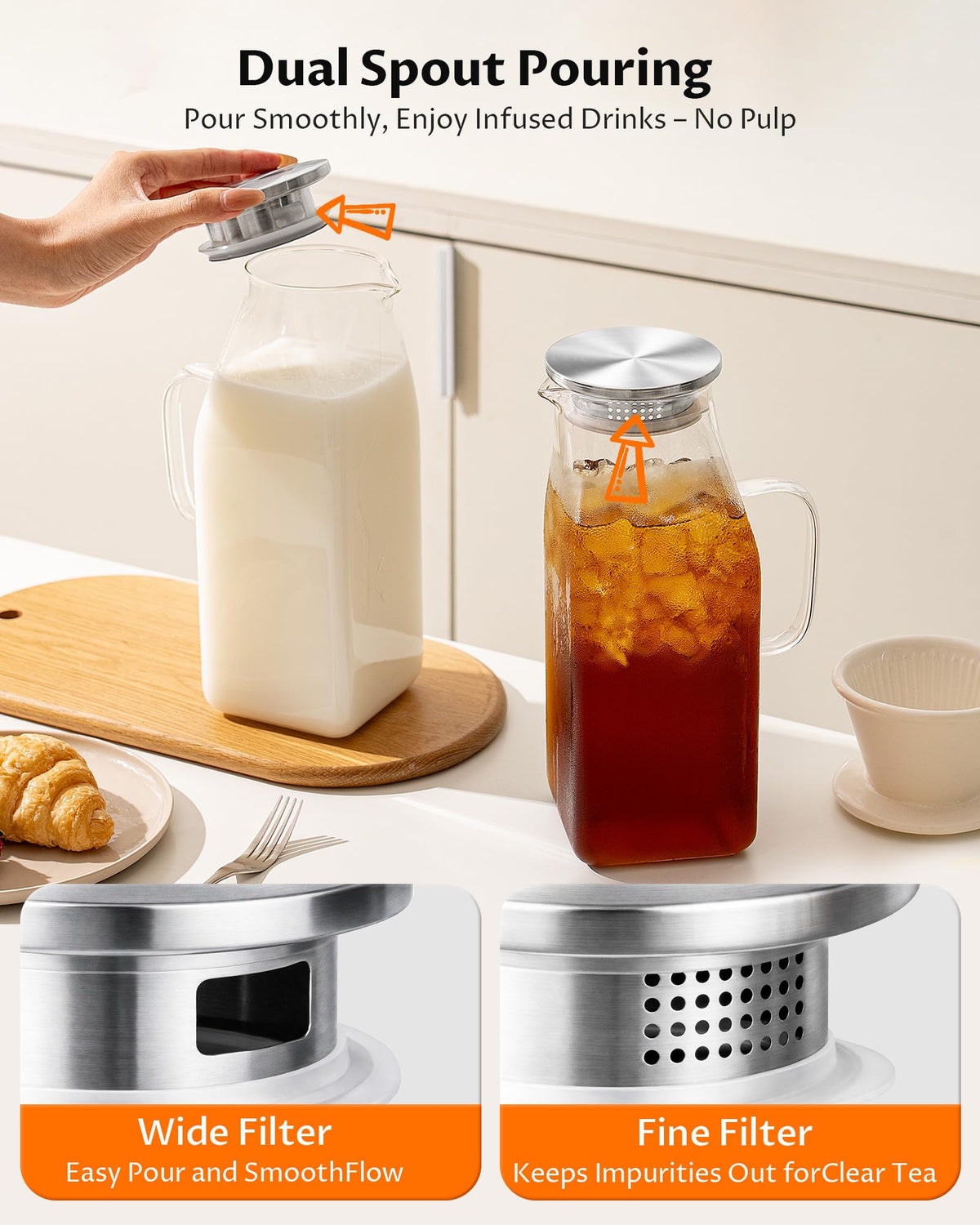VA1KENE filter lid spout keeps ice and tea leaves out.